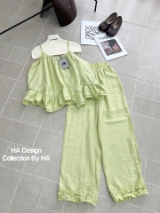 Set kiểu áo 2 dây tầng xoè quần dài ống bèo