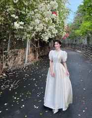 Đầm cổ ngọc đính tay bồng dáng xoè H