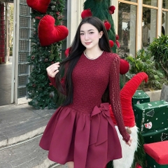 Đầm thiết kế tay dài cổ tròn chân bồng sang chảnh