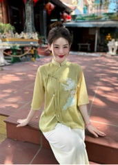 Bộ lam thêu phụng tơ đính ngọc