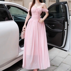 Đầm thiết kế trễ vai nơ ngực dáng dài