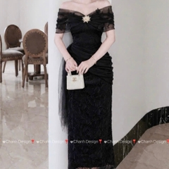 Đầm thiết kế trễ vai ren đính hoa dáng dài