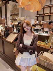 Áo kiểu 2 dây chấm bi bèo ngực kèm khoác ngoài