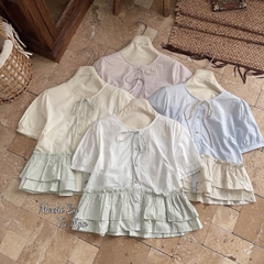 Áo kiểu somi cổ tròn lai bèo caro