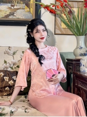 Đầm cổ tròn đính 3 nơ ngọc