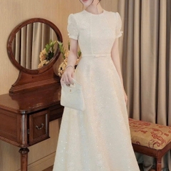 Đầm thiết kế kim sa nơ tay nơ eo dáng dài