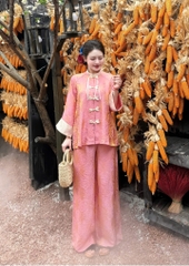 Đồ lam lụa gấm cổ trụ nút nơ kiểu