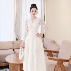 Đầm thiết kế cổ ren sang chảnh cổ V dáng dài