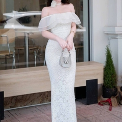 Đầm thiết kế trễ vai ren tầng cổ hoa