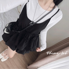 Set áo yếm tay dài váy bí pl