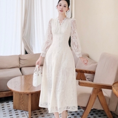 Đầm thiết kế cổ ren sang chảnh cổ V dáng dài