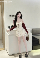 Set đầm dây hoa nhí kèm khoác pl