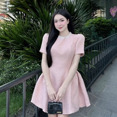 Đầm dạ cổ tròn xoè sang trọng dáng ngắn
