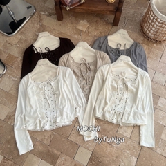 Áo kiểu set khoác áo dây chấm bi