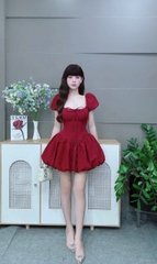 Đầm cổ vuông chân bí trơn LS 42960