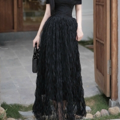 Đầm đi tiệc trễ vai bảng ngực xoè sóng dáng dài