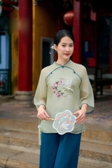 Bộ lam thêu cò và hoa