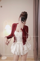 Áo kiểu set khoác cột dây áo hoa nhí