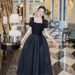 Đầm cổ vuông đính ngọc hoa eo không xẻ