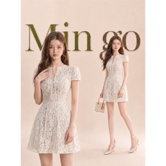 Đầm thiết kế ren cổ V dáng ngắn