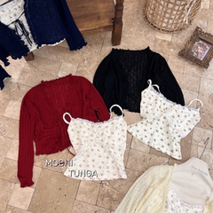 Áo kiểu set khoác cột dây áo hoa nhí