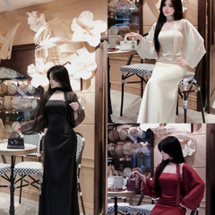 Đầm thiết kế lụa kèm khăn choàng và dây lụa