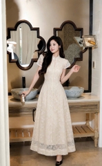 Đầm thiết kế cổ tàu ren nơ cổ dáng dài