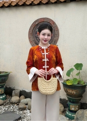 Lam tằm ánh cổ tròn tay loe