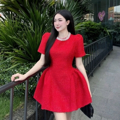 Đầm dạ cổ tròn xoè sang trọng dáng ngắn
