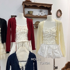 Áo kiểu set khoác cột dây áo hoa nhí