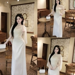 Đầm thiết kế lụa 2 dây kèm áo choàng ren