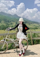 Đầm 2 dây nơ tầng kèm khoác pl