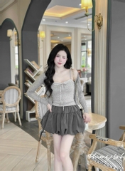 Set 3 món váy bí áo hoa kèm khoác