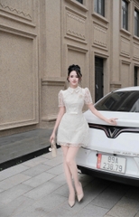 Đầm cổ sơ mi ren chân chữ A