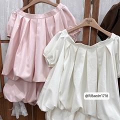 Set kiểu 2 món áo babydoll trễ vai chân váy bí phồng