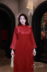 Áo dài gấm tay loe đính hoa quần lưng thun H