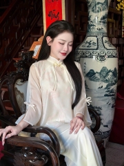 Lam tơ cổ đứng kèm nơ