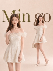 Đầm thiết kế trễ vai đính hoa dáng ngắn