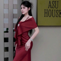 Đầm thiết kế lụa khoăn choàng đính đá