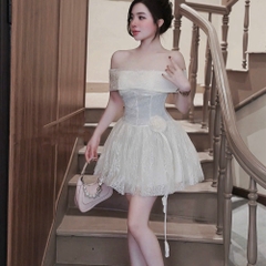 Đầm thiết kế trễ vai hoa eo tùng xoè