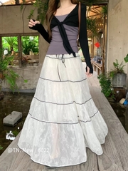 Chân váy ren dài tầng nơ đen