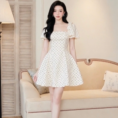 Đầm thiết kế cổ vuông nơ vai tay phồng