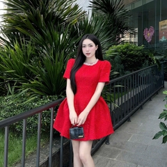Đầm dạ cổ tròn xoè sang trọng dáng ngắn