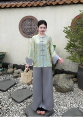 Lam tằm ánh cổ tròn tay loe