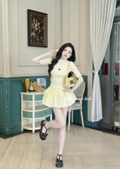 Set áo body cổ tròn kèm tag tim +cv xếp ly lưng rút