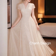 Đầm thiết kế ren tay ngắn tùng xoè
