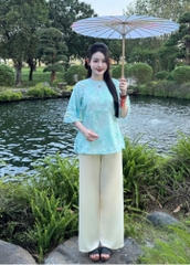 Lam cổ viền tròn gấm thêu cao cấp