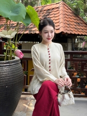 Bộ lam cổ V cúc bọc