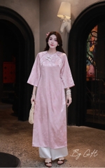 Áo dài gấm lá tre dáng xuông H