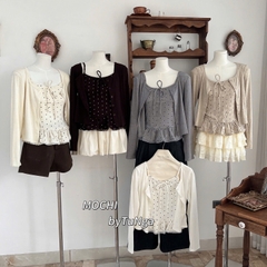 Áo kiểu set khoác áo dây chấm bi